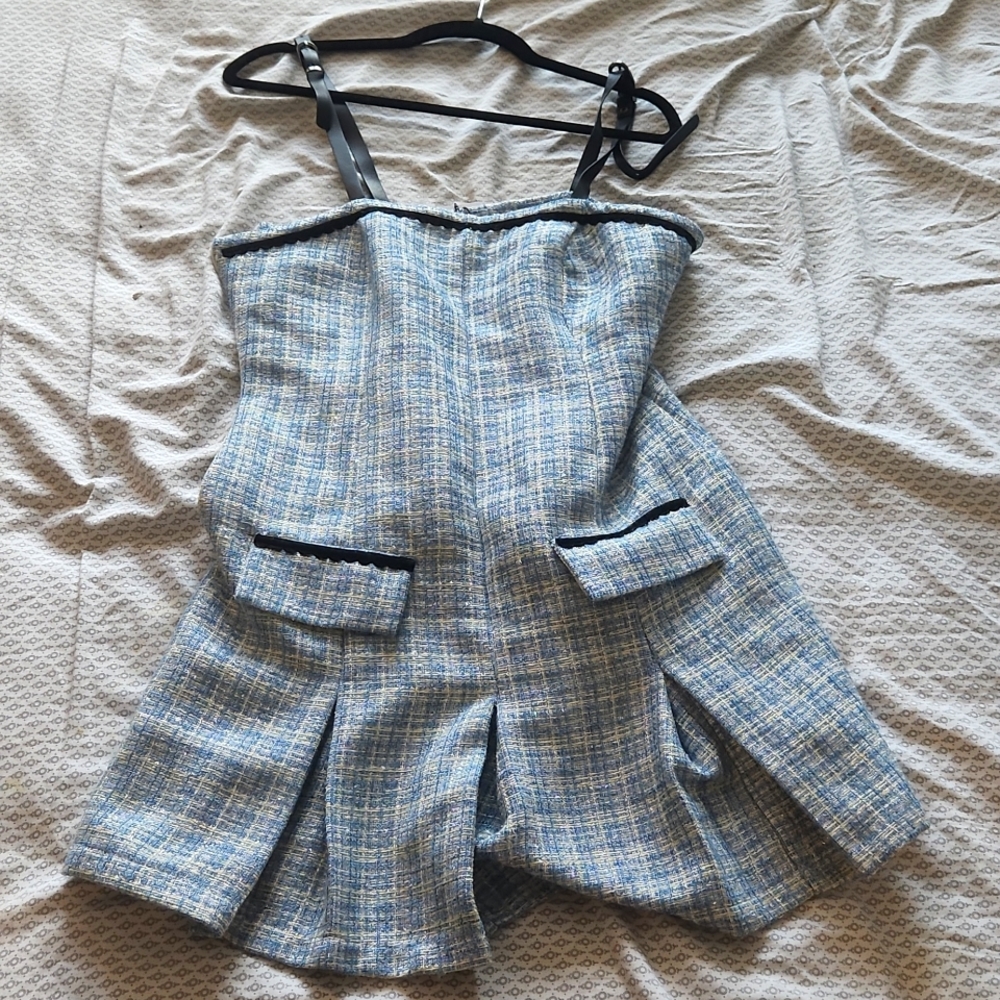 Spaghetti strap dress with button overcoat